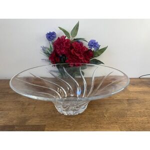 Vintage Heavy Crystal Glass Bowl Swirl Pattern‎ Large Centrepiece Fruit Bowl Art